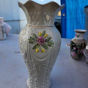 Belleek Romantic Rose Vase Porcelain 10" Tall 2001 Designed By Marie McGrellis